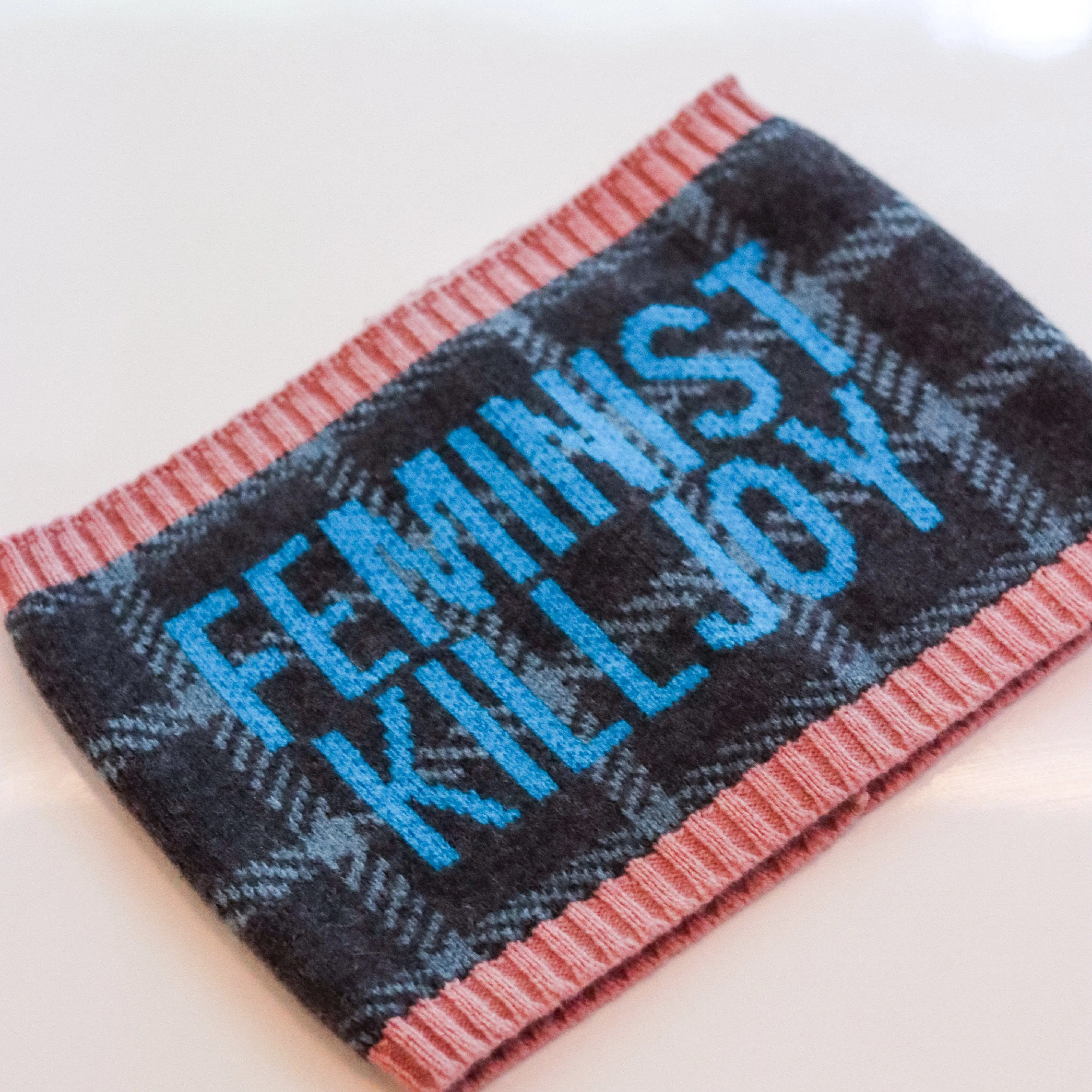 Feminist Killjoy Snood in Graphite & Neon Blue