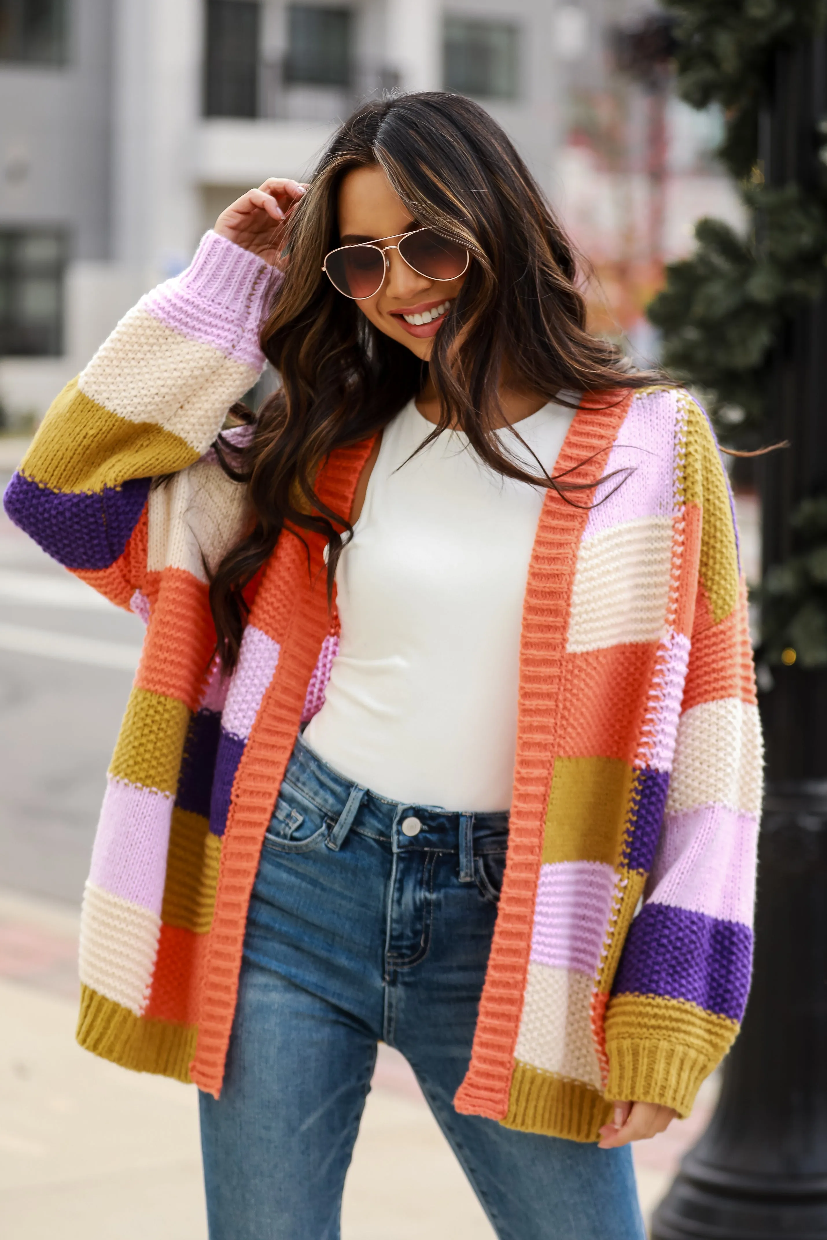 FINAL SALE - Chilly Moment Checkered Sweater Cardigan