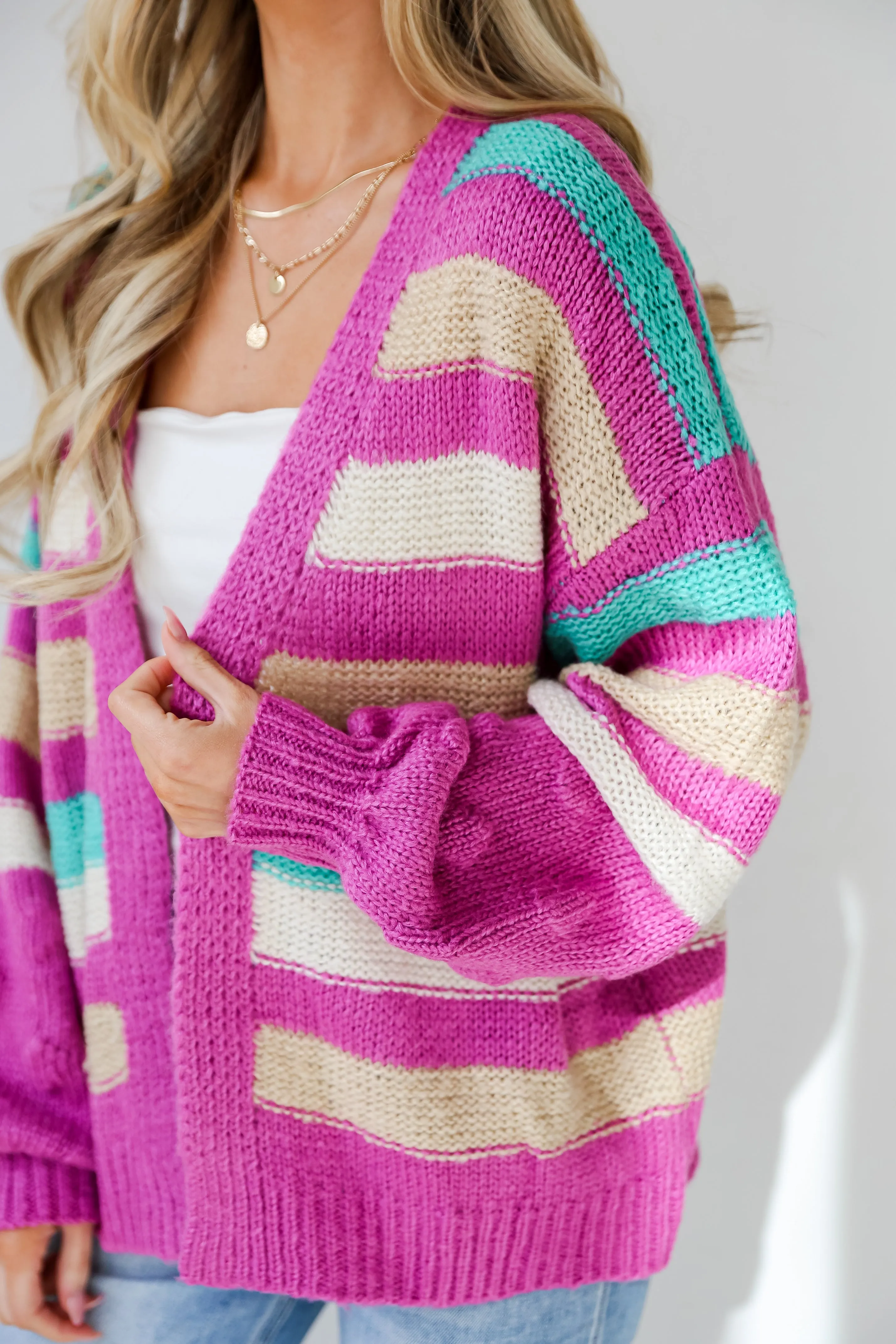 FINAL SALE - Easygoing Style Fuchsia Striped Sweater Cardigan