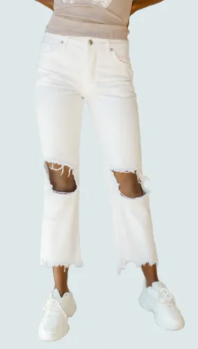 Free People Maggie Mid Rise Straight Leg White