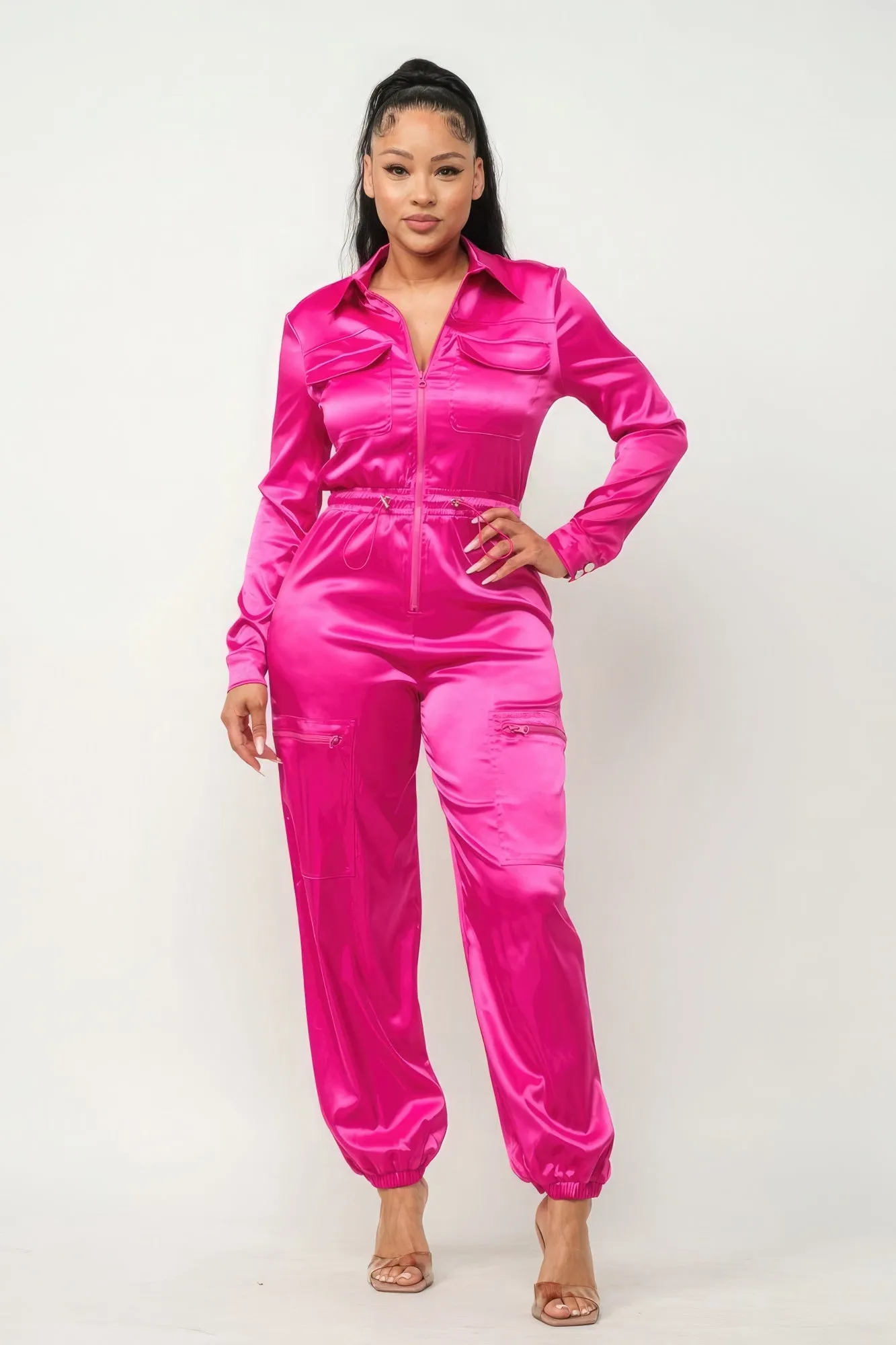 Front Zipper Pockets Top And Pants Jumpsuit