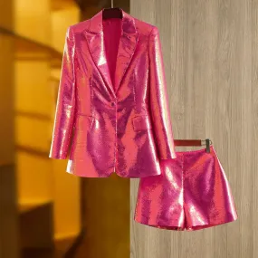 Glitter Sequinned Blazer Shorts Suit