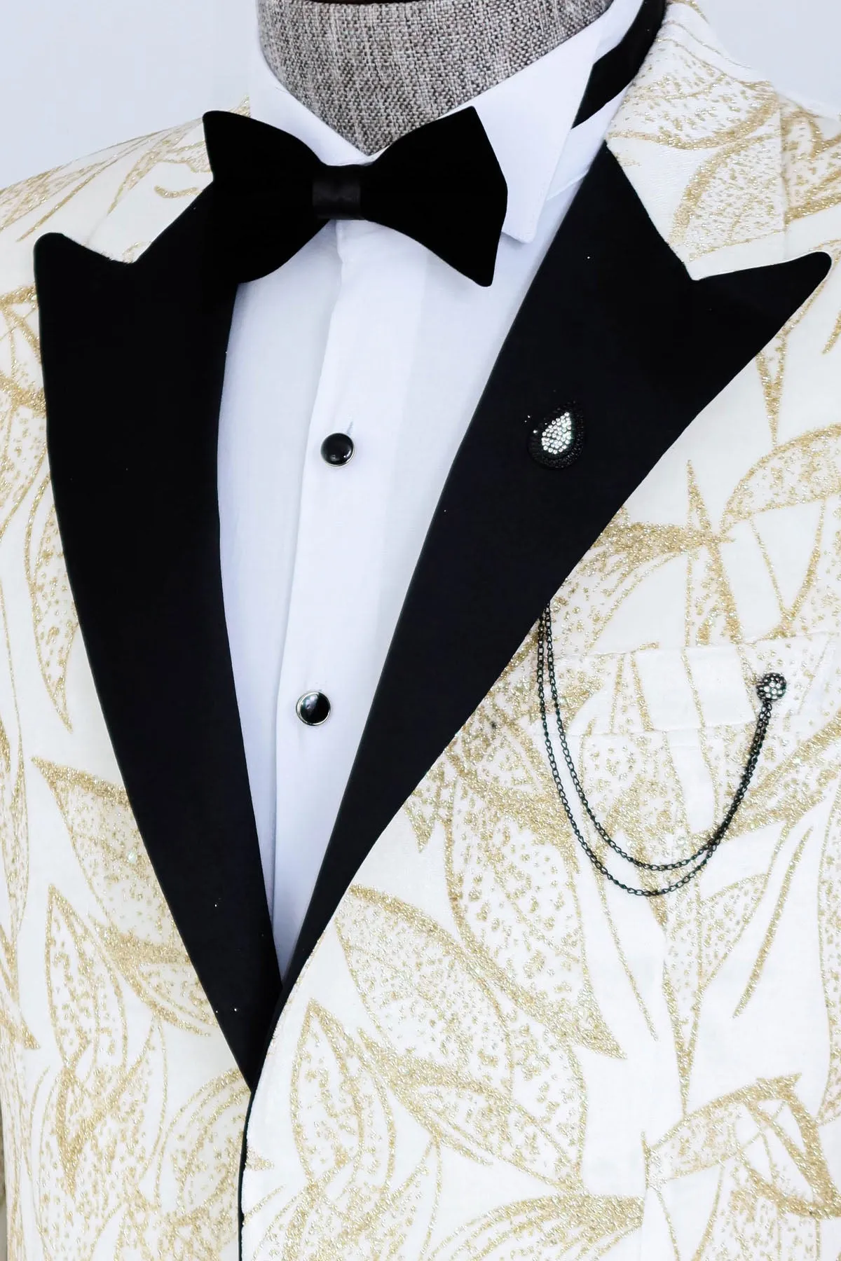 Glittery Slim Fit White Men Wedding Groom Tuxedo Jacket - Wessi