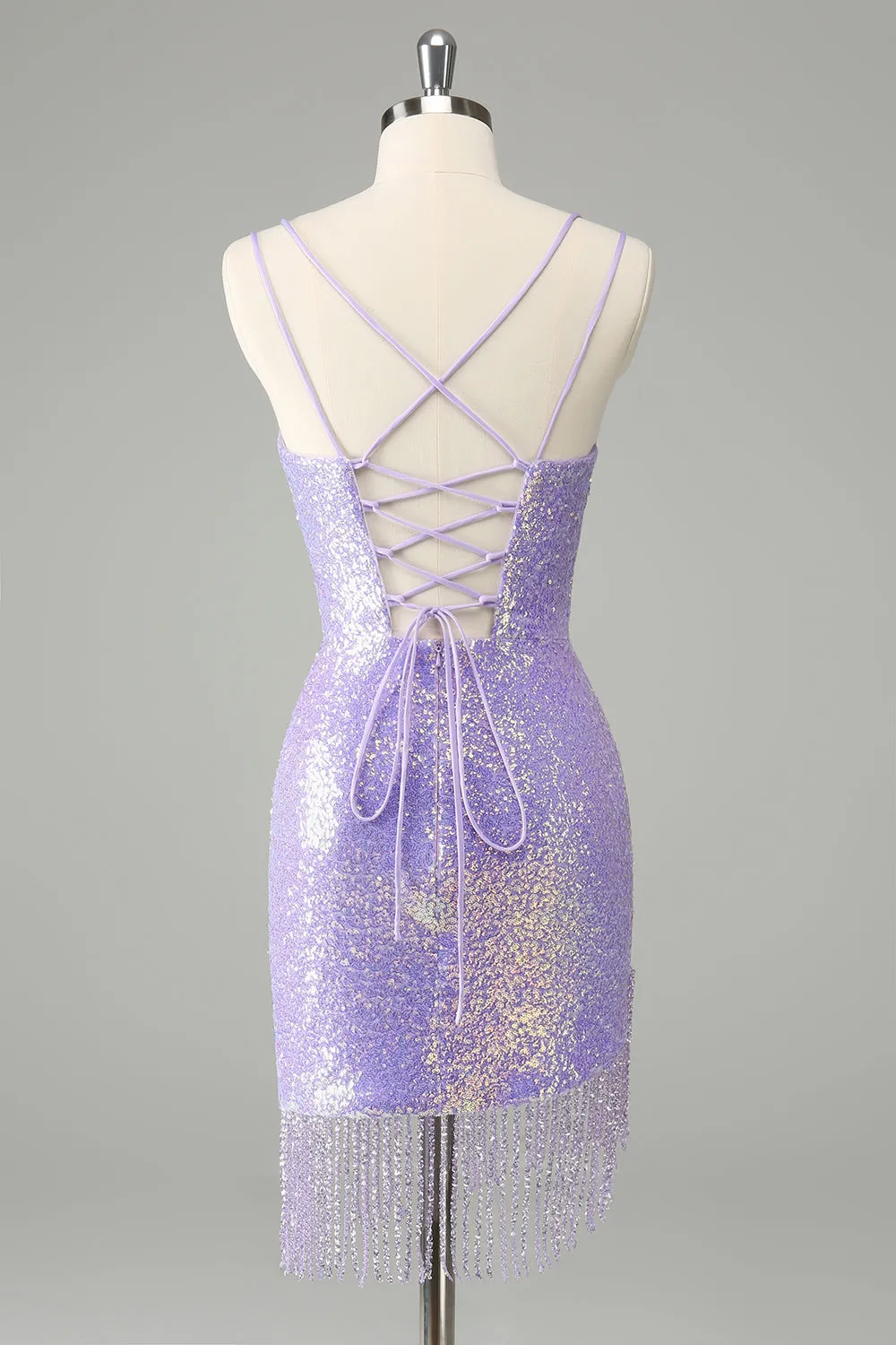 Gorgeous Bodycon Corset Sequin Short Lilac Homecoming Dress with Tassel