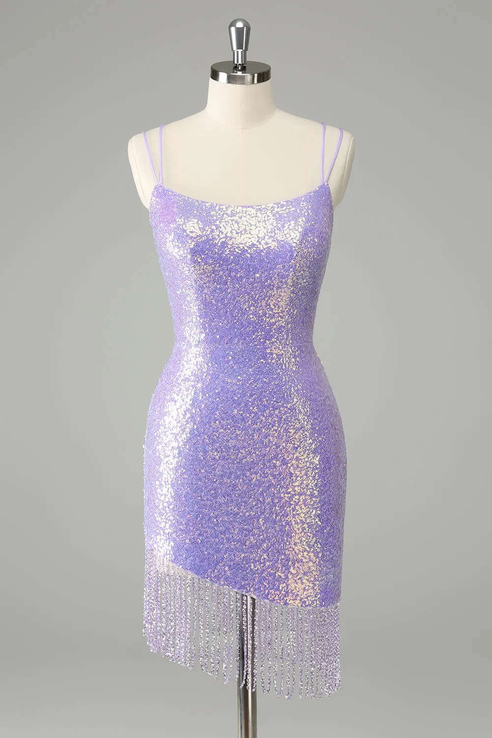 Gorgeous Bodycon Corset Sequin Short Lilac Homecoming Dress with Tassel