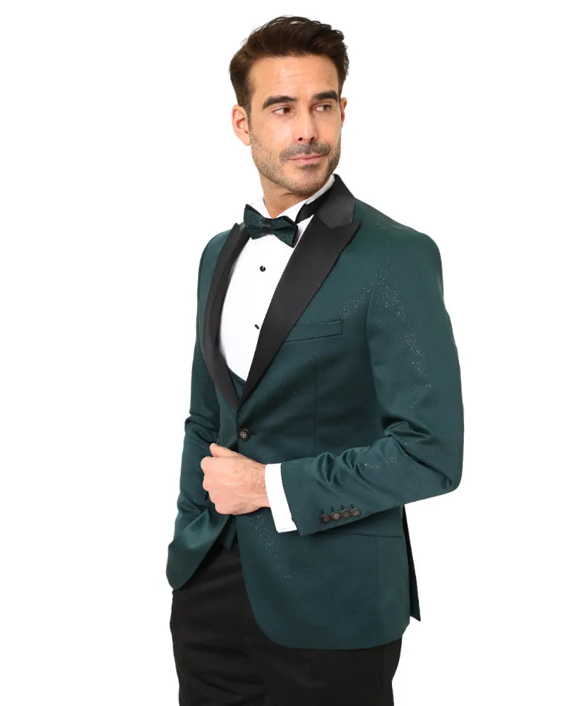 Green Men's 4 Piece Glitter Suit Contrasting Lapel