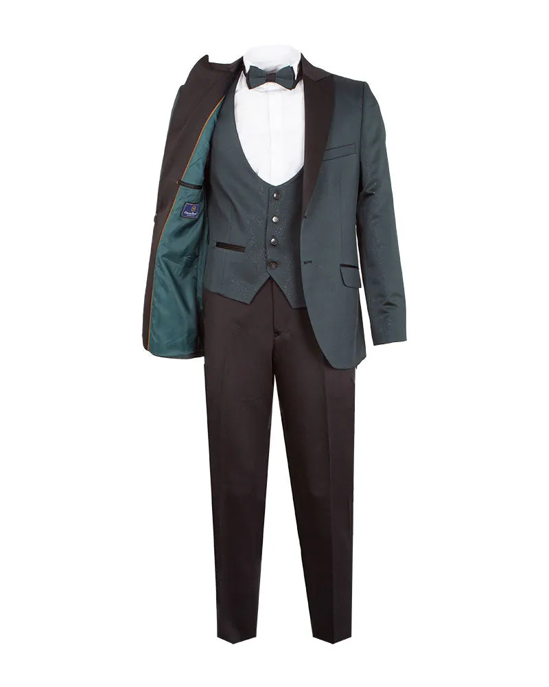 Green Men's 4 Piece Glitter Suit Contrasting Lapel