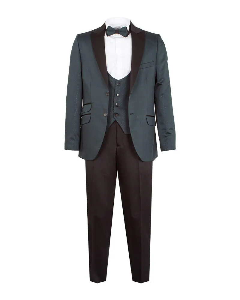 Green Men's 4 Piece Glitter Suit Contrasting Lapel