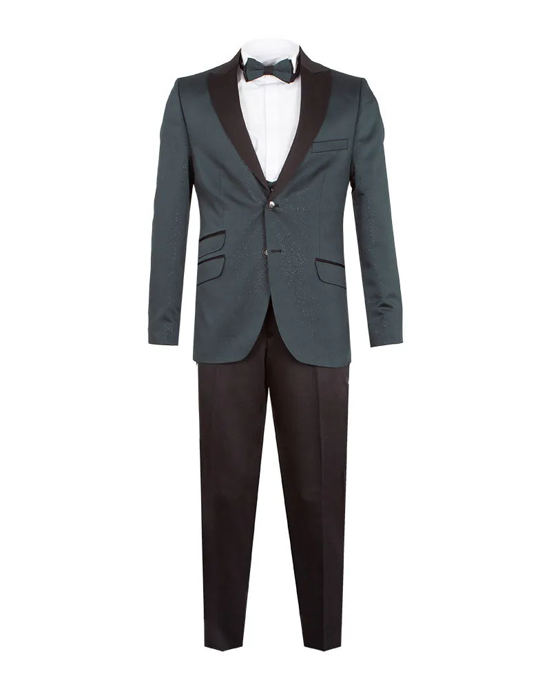 Green Men's 4 Piece Glitter Suit Contrasting Lapel