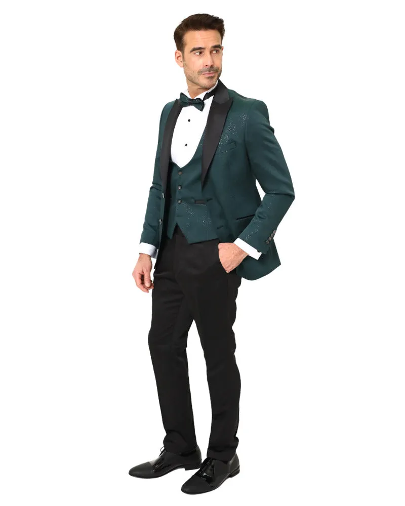 Green Men's 4 Piece Glitter Suit Contrasting Lapel