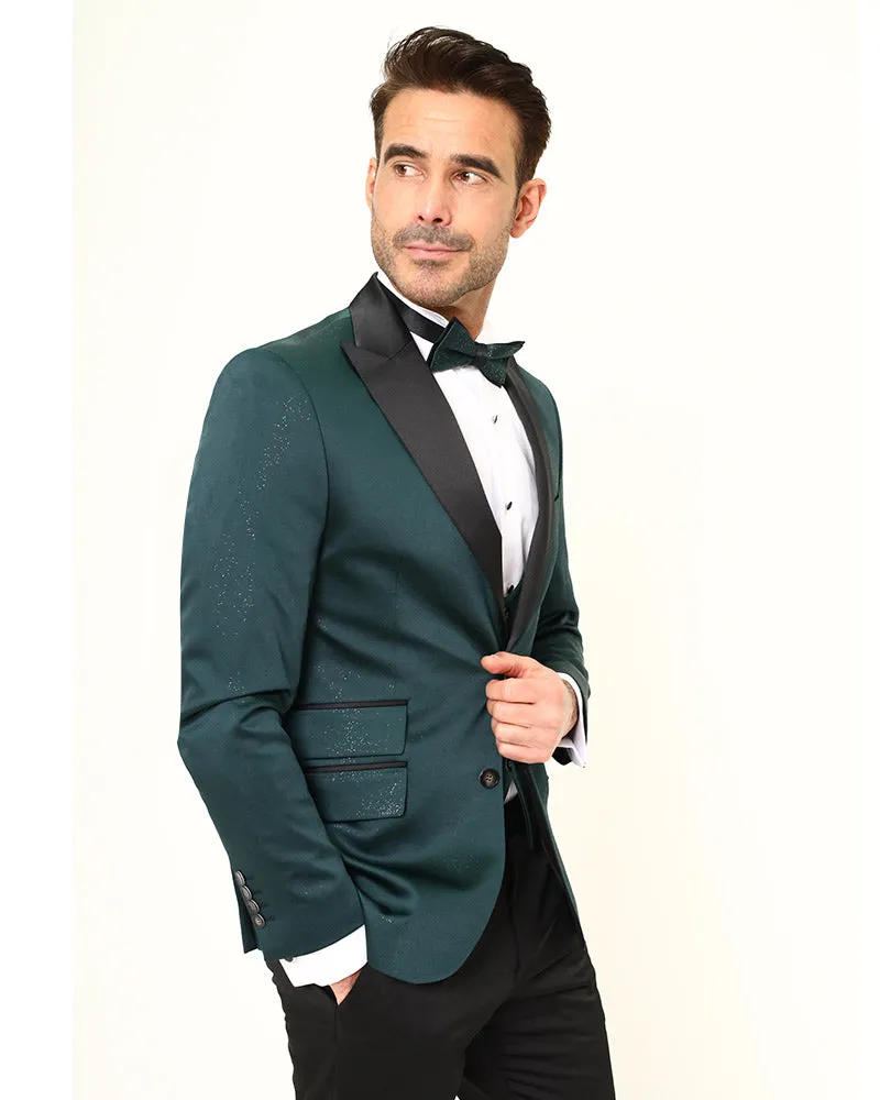 Green Men's 4 Piece Glitter Suit Contrasting Lapel