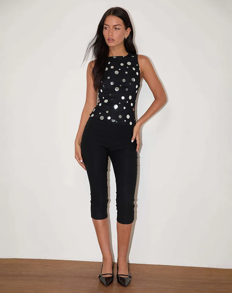 Hala Top in Black with Silver Polka Dot Foil