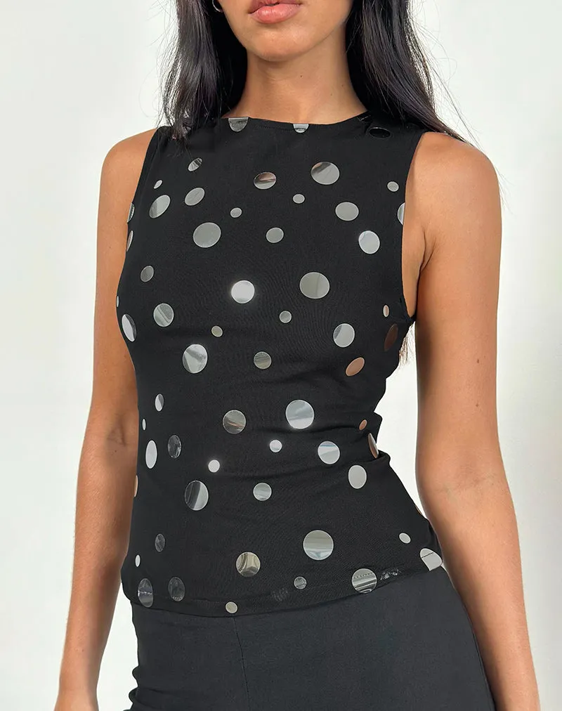 Hala Top in Black with Silver Polka Dot Foil