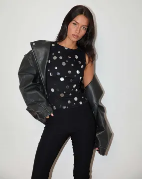 Hala Top in Black with Silver Polka Dot Foil