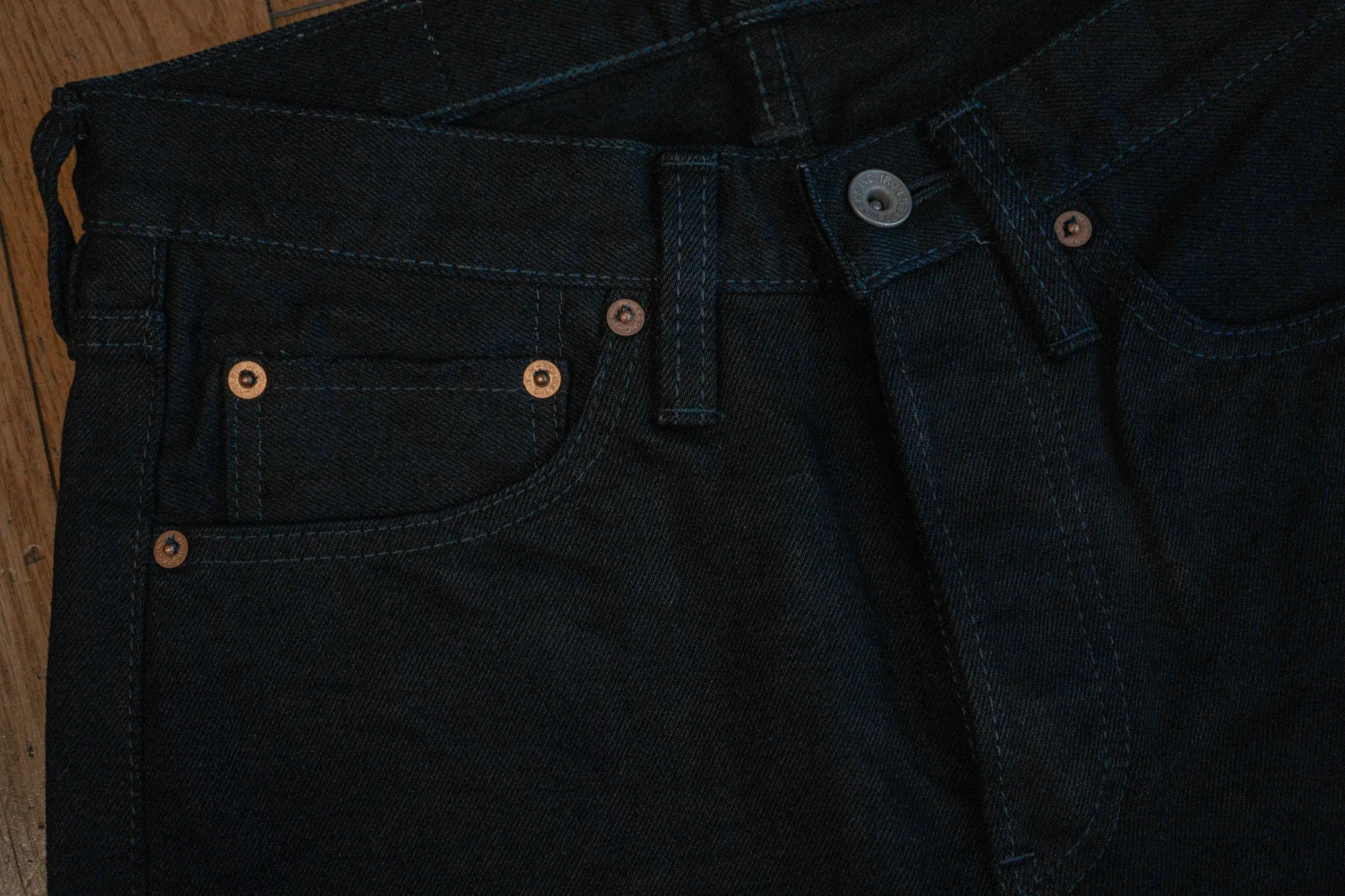 Iron Heart IH-888S-142ii 14oz Selvedge Denim Mid/High Rise Tapered Cut Jeans - Indigo/Indigo