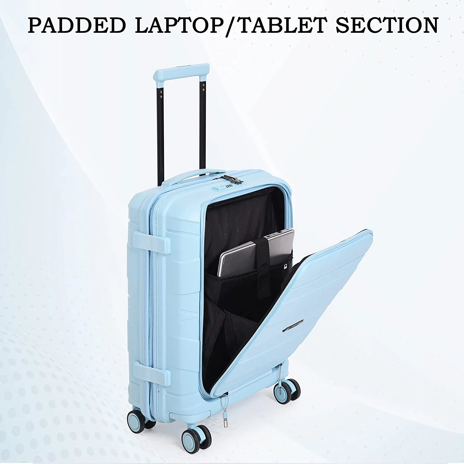 it luggage Momentous| Polypropylene| Hardsided Fashion Luggage Suitcase| Cabin with Laptop Section | 8 Wheel Trolley |16-2886-08 |Sky Blue with TSA Lock- 54.5CM