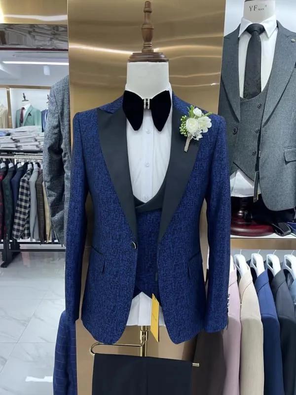 Jacquard Men’s Wedding Casual 3-piece Suit Set for Formal Occasions