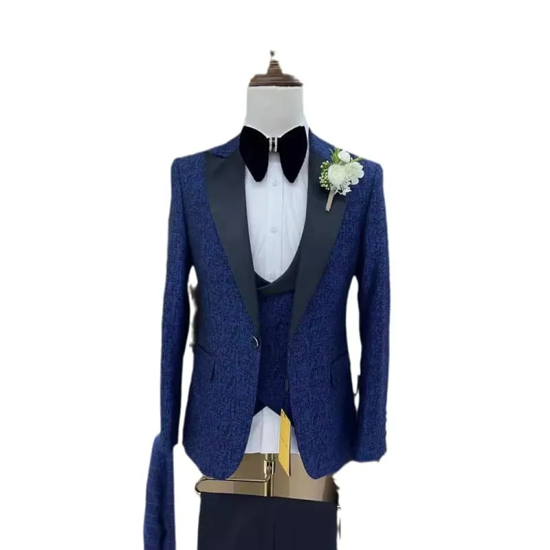 Jacquard Men’s Wedding Casual 3-piece Suit Set for Formal Occasions