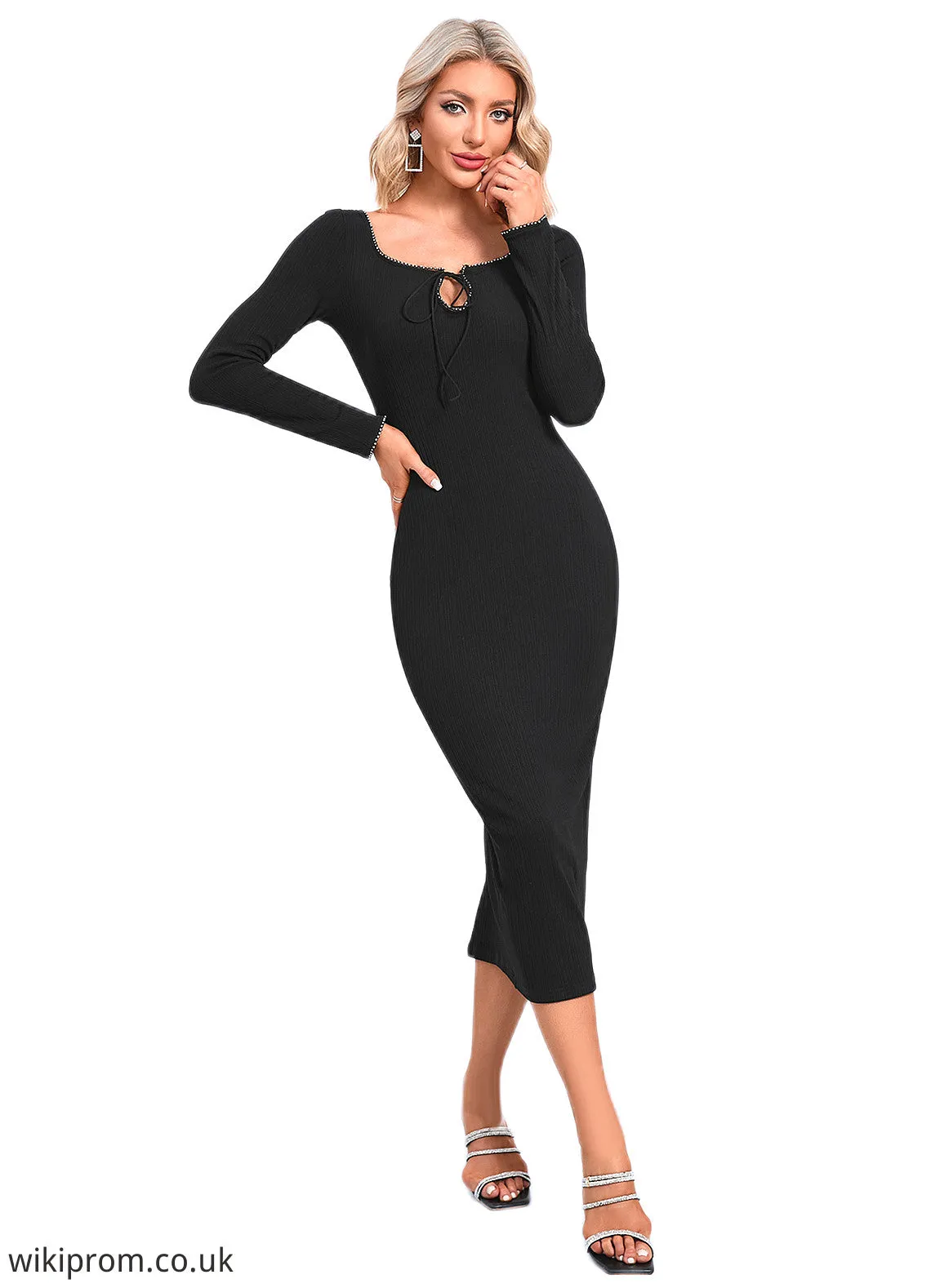 Joslyn Rhinestone Square Elegant Bodycon Jersey Midi Dresses SWKP0022464