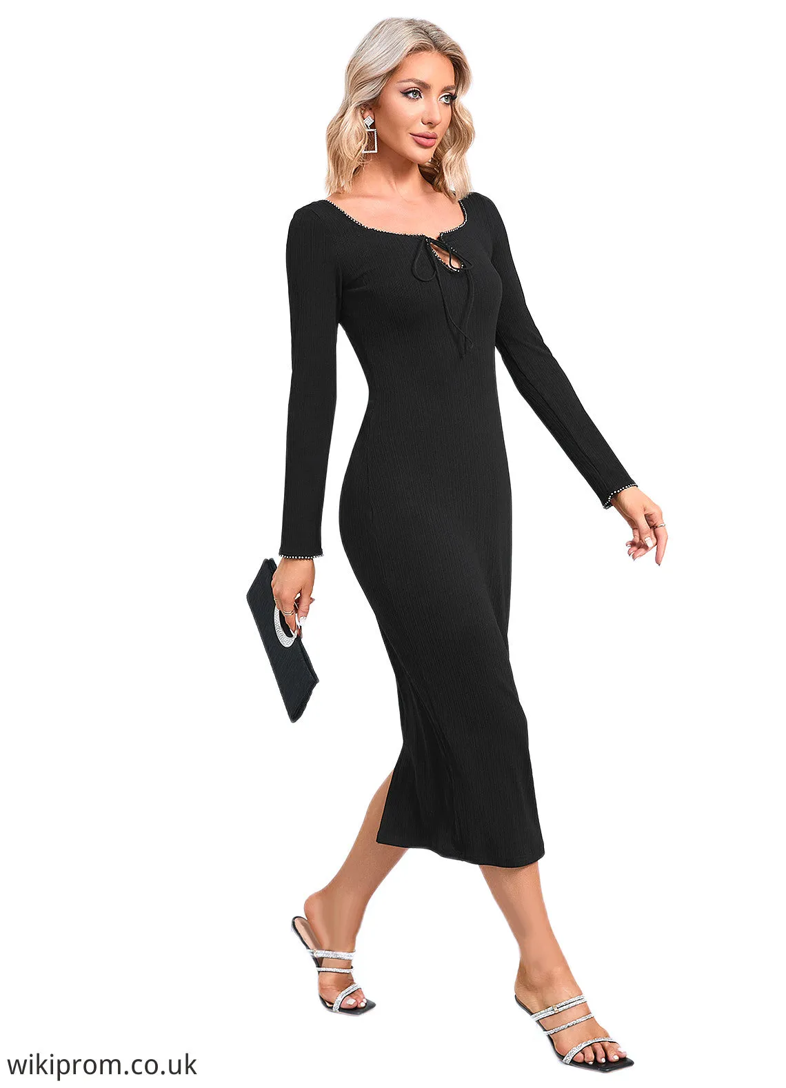 Joslyn Rhinestone Square Elegant Bodycon Jersey Midi Dresses SWKP0022464