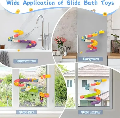 Kidology Small Duck Slide Track Bath Toys, Bathtub Fun Construction Toy Game for Kids, Slide with Tiny Yellow Ducks (40 Pcs Set)