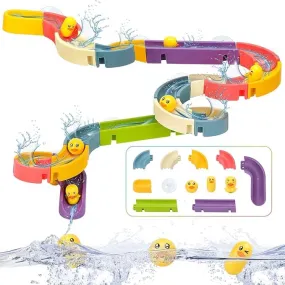 Kidology Small Duck Slide Track Bath Toys, Bathtub Fun Construction Toy Game for Kids, Slide with Tiny Yellow Ducks (40 Pcs Set)