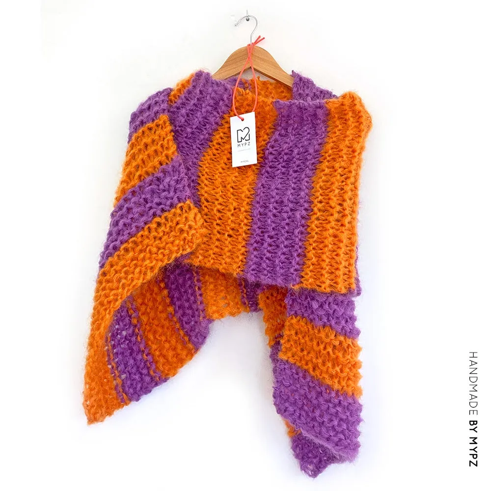 Knitting Kit – Basic Chunky Mohair Scarf Orange-Purple No15 - Beginner (ENG-NL)