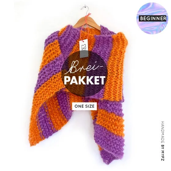 Knitting Kit – Basic Chunky Mohair Scarf Orange-Purple No15 - Beginner (ENG-NL)