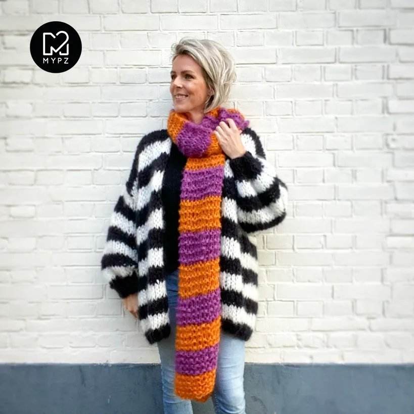 Knitting Kit – Basic Chunky Mohair Scarf Orange-Purple No15 - Beginner (ENG-NL)