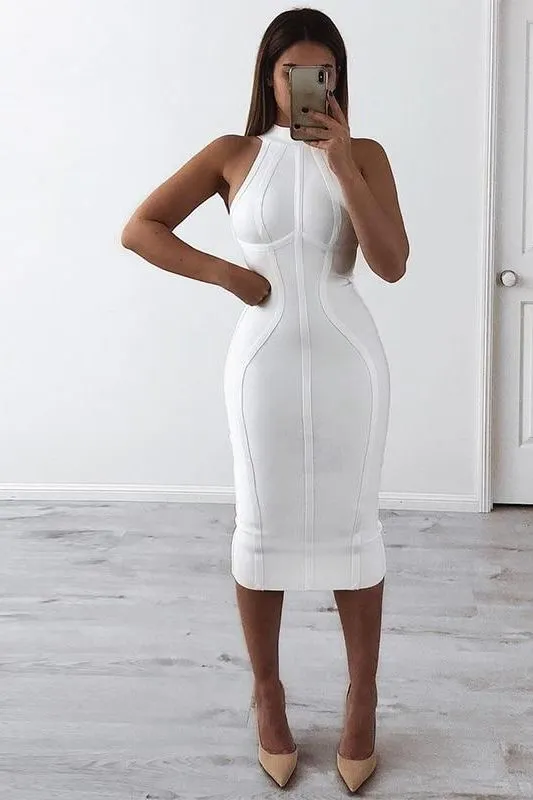 Lea Bandage Midi Dress - Pearl White