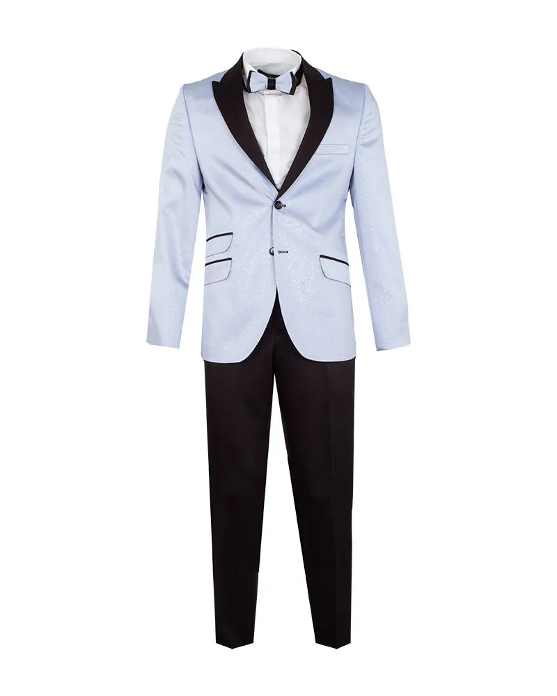 Light Blue Men's 4 Piece Glitter Suit Contrasting Lapel