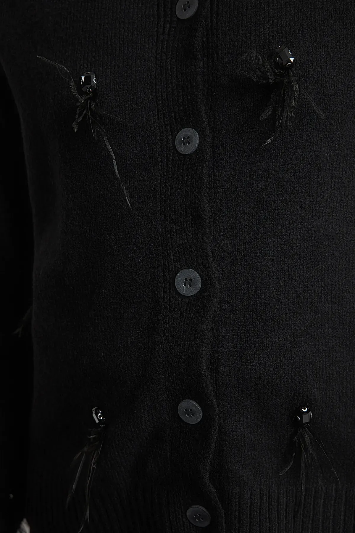 Limited Edition Black Stone and Feather Detailed Knitted Cardigan