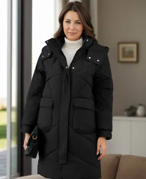 Long Sleeve Longline Hooded Winter Coat with Pockets