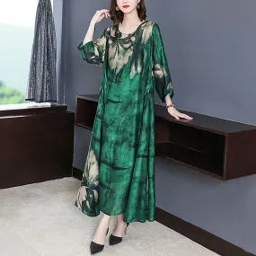 Loose Casual Print Mulberry Silk Maxi Dress Spring Summer Vintage 4XL Plus Size Dress Elegant Women Bodycon Party X3079368