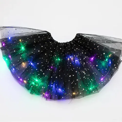 Luminous LED Fluffy Skirt Girls Layered Ballet Dance Pleated Skirt