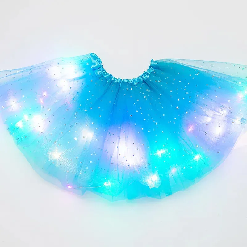 Luminous LED Fluffy Skirt Girls Layered Ballet Dance Pleated Skirt