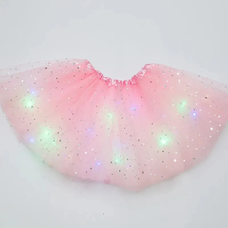 Luminous LED Fluffy Skirt Girls Layered Ballet Dance Pleated Skirt