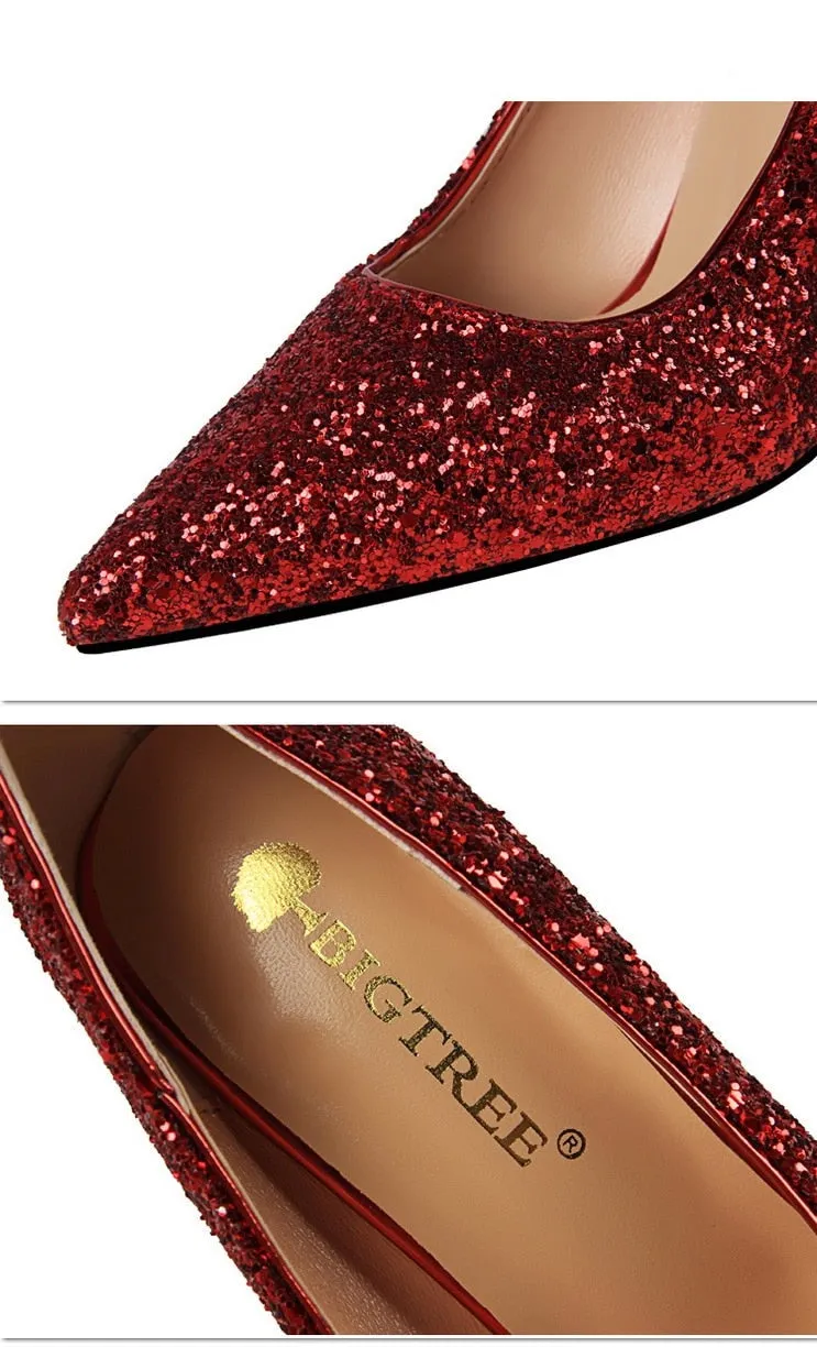 Magical Glittery Metal Embellised Heel Pumps Pointed Toe High Heels