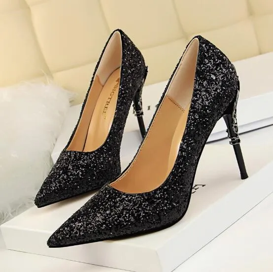 Magical Glittery Metal Embellised Heel Pumps Pointed Toe High Heels