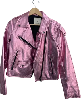 Mango Pink Metallic Biker Jacket  XS