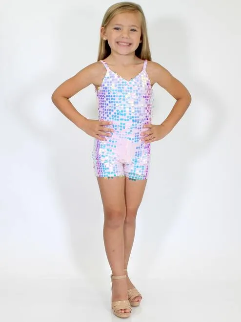 Marc Defang 5002 Pink High Low Sequin Girls Pageant Romper Layered Detachable Overskirt