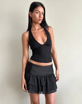 Masama Frill Mini Skirt in Black Satin and Chiffon