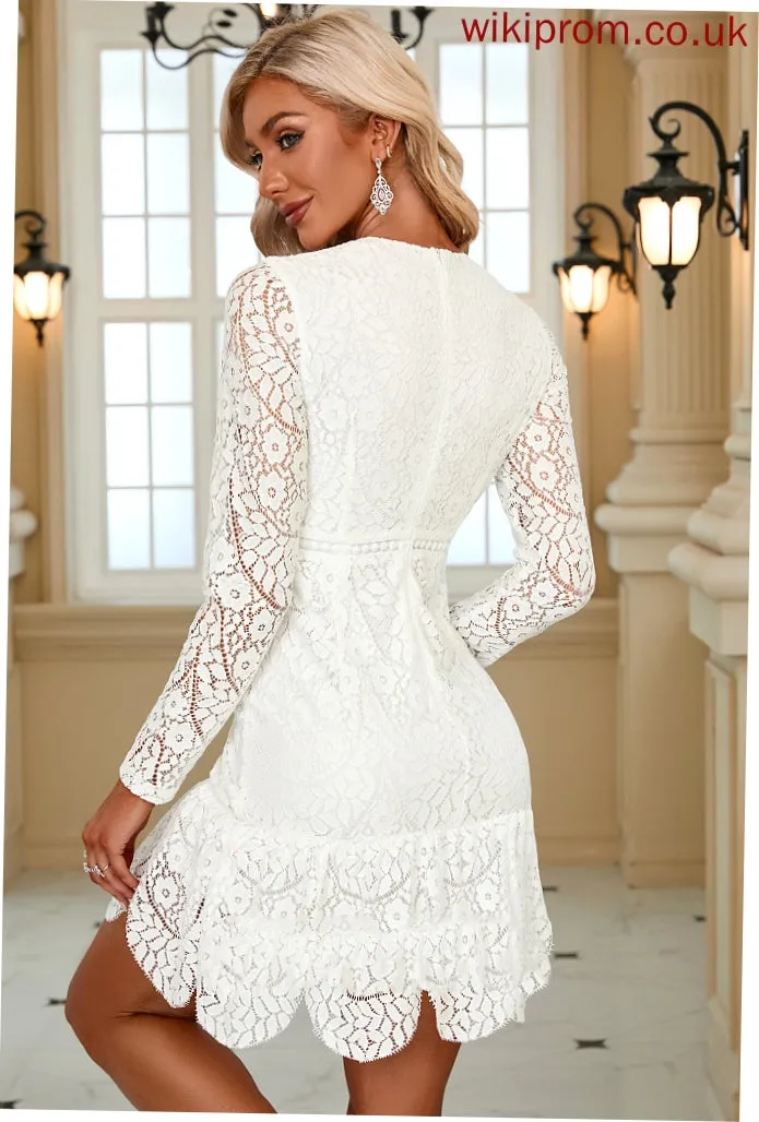 Mayra Lace Elegant Lace Club Dresses Mini Bodycon Long Round Neck Sleeves Dresses