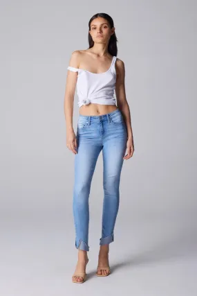 Medium Blue Mid Rise Ankle Skinny Women Jeans