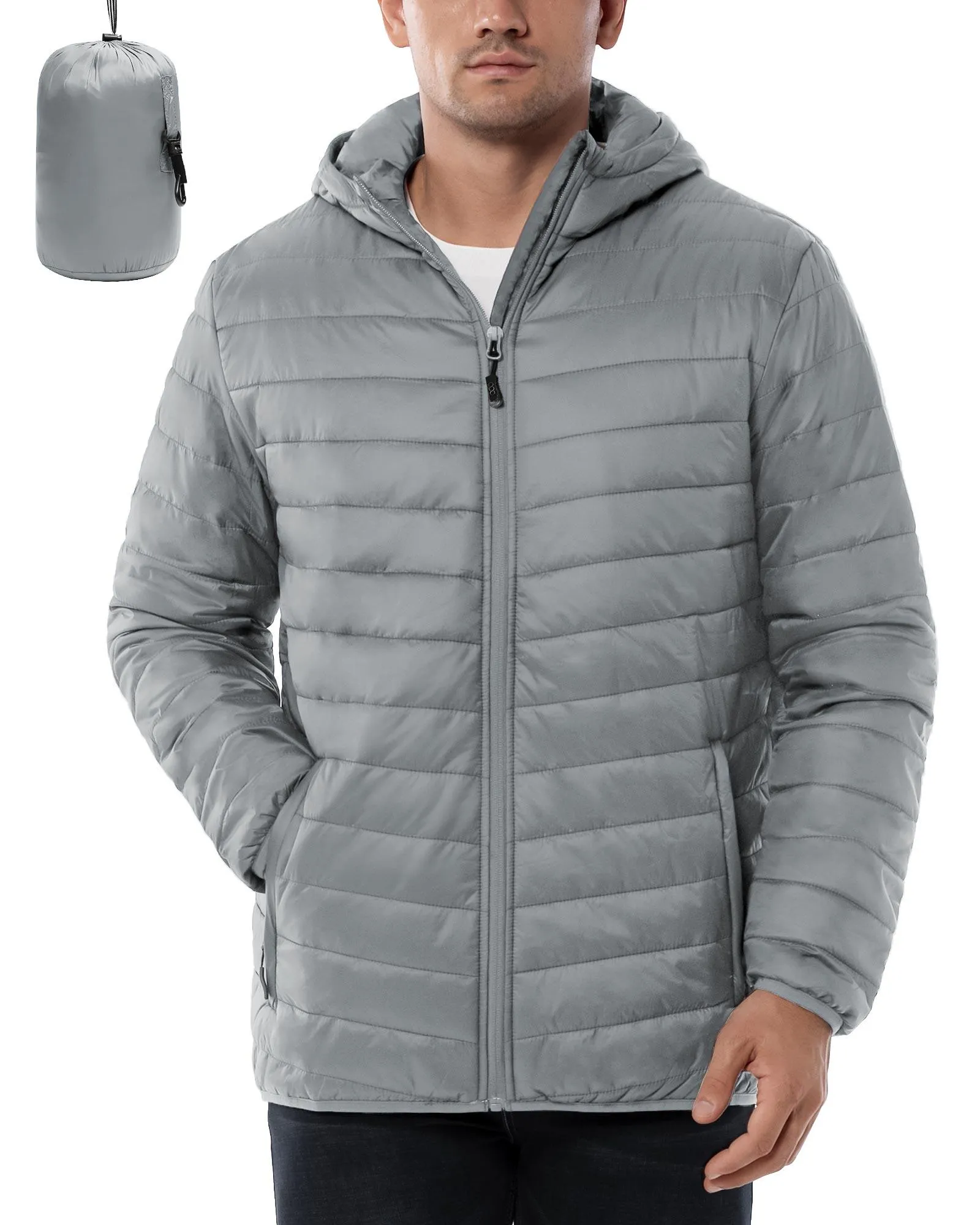 Men's 1.28lb Packable Insulated Jacket with Hood and 3 Pockets