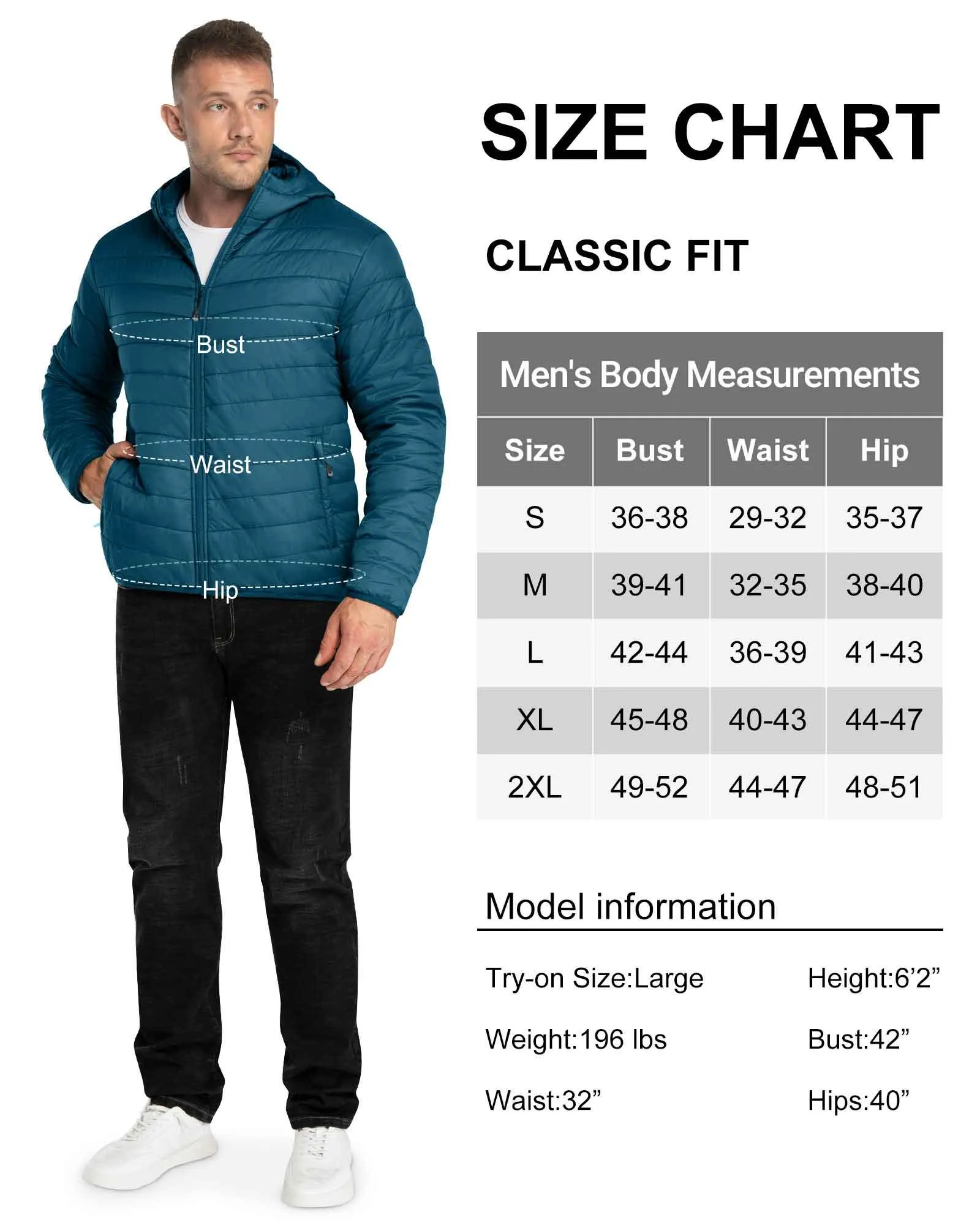 Men's 1.28lb Packable Insulated Jacket with Hood and 3 Pockets