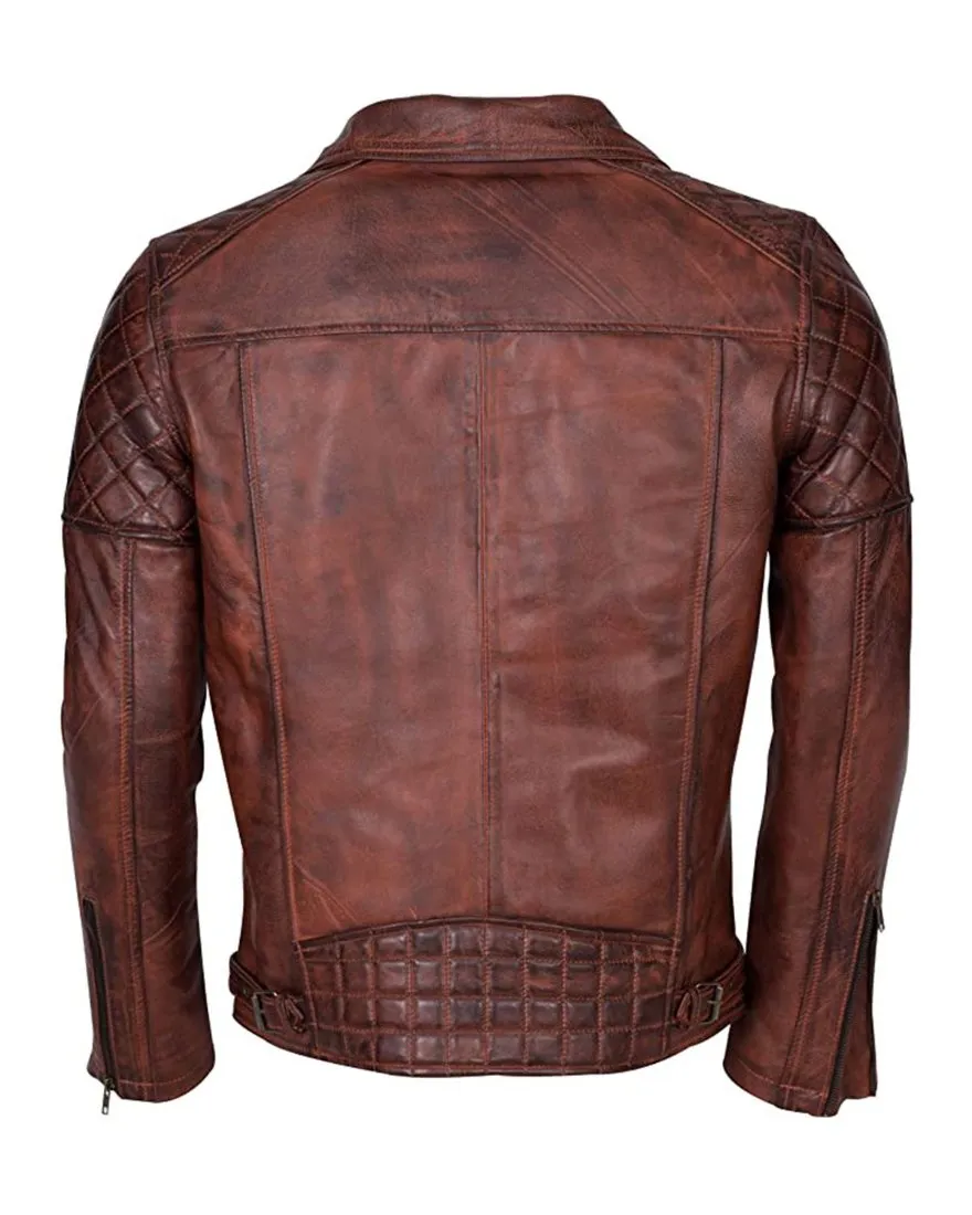 Mens Brown Leather Moto Jacket