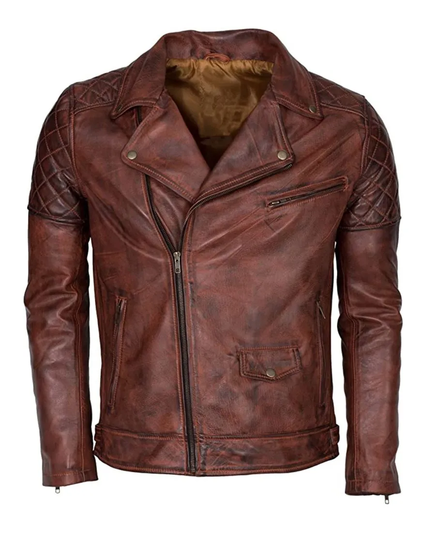 Mens Brown Leather Moto Jacket