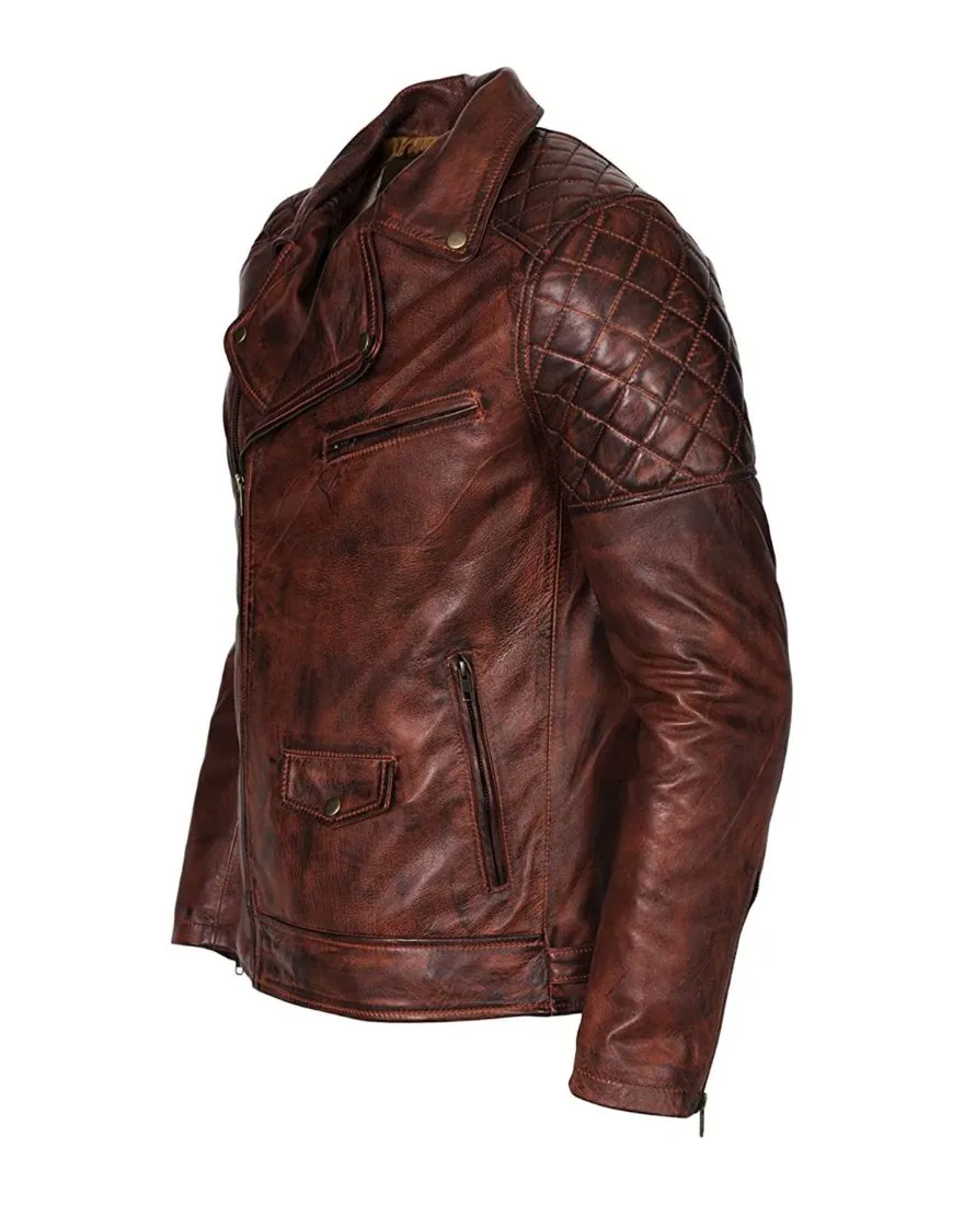 Mens Brown Leather Moto Jacket