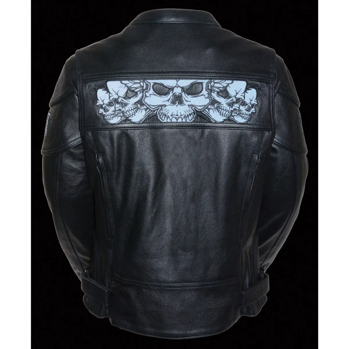 Milwaukee Leather MLL2540 Women's Crossover Black Leather Scooter Jacket Reflective Skull Graphic